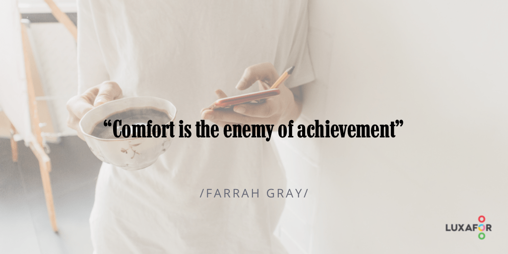 image with a quote about taking action and comfort